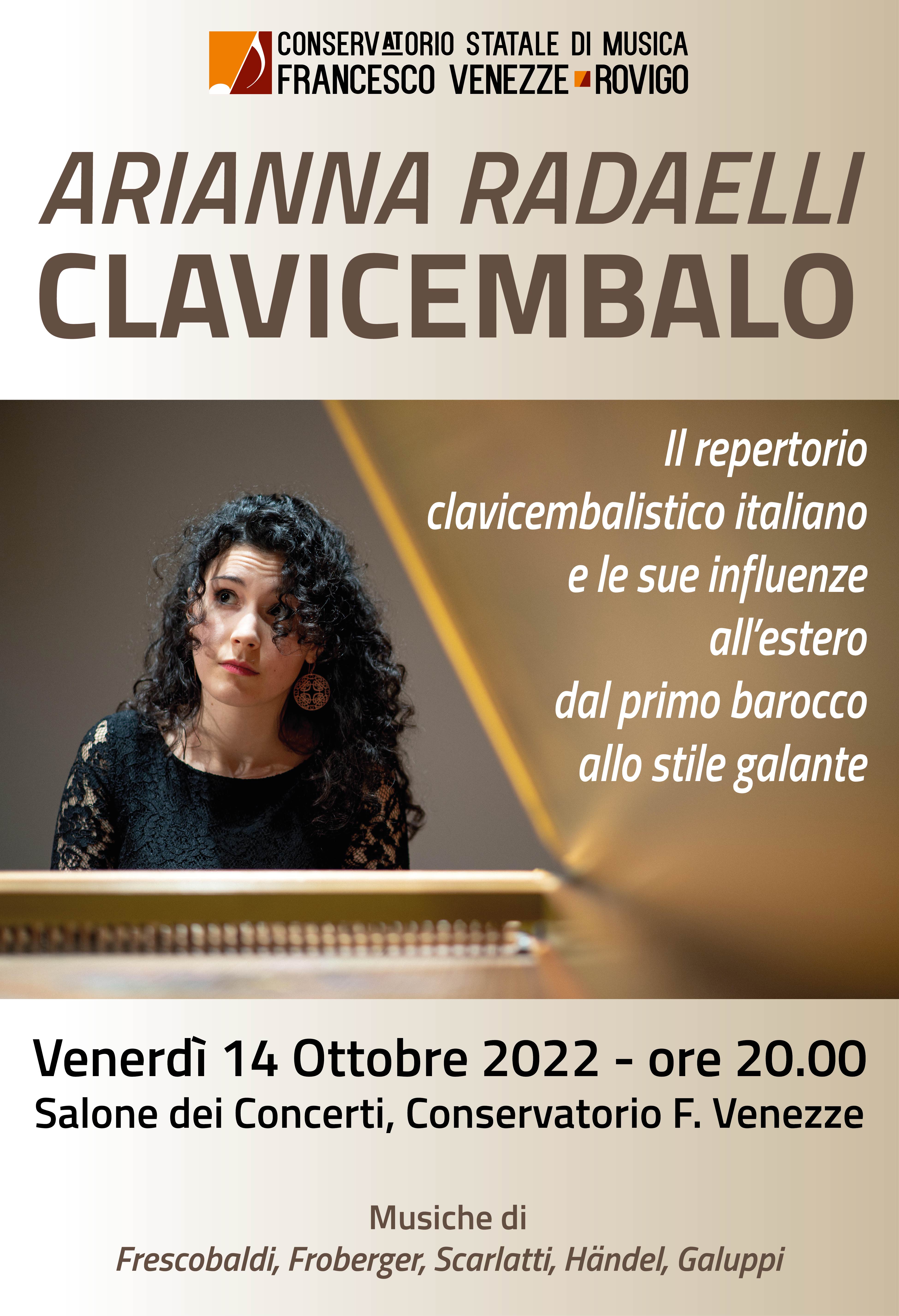 Concerto Arianna Radaelli, clavicembalo. Venerdì 14 ottobre (ore 20), Salone dei Concerti. foto 