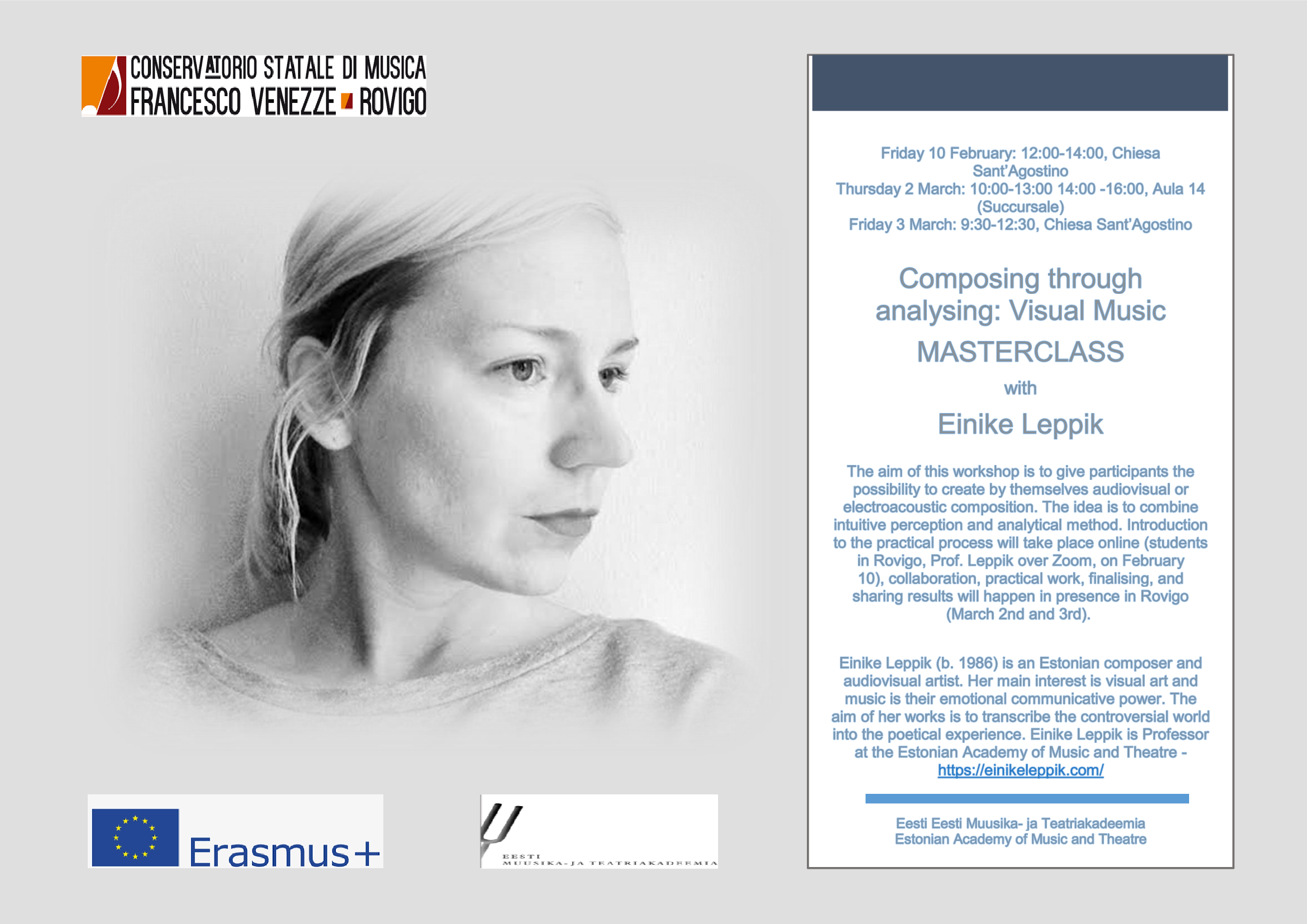 Masterclass Erasmus: Composing through analysing: Visual Music.Einike Leppik foto 