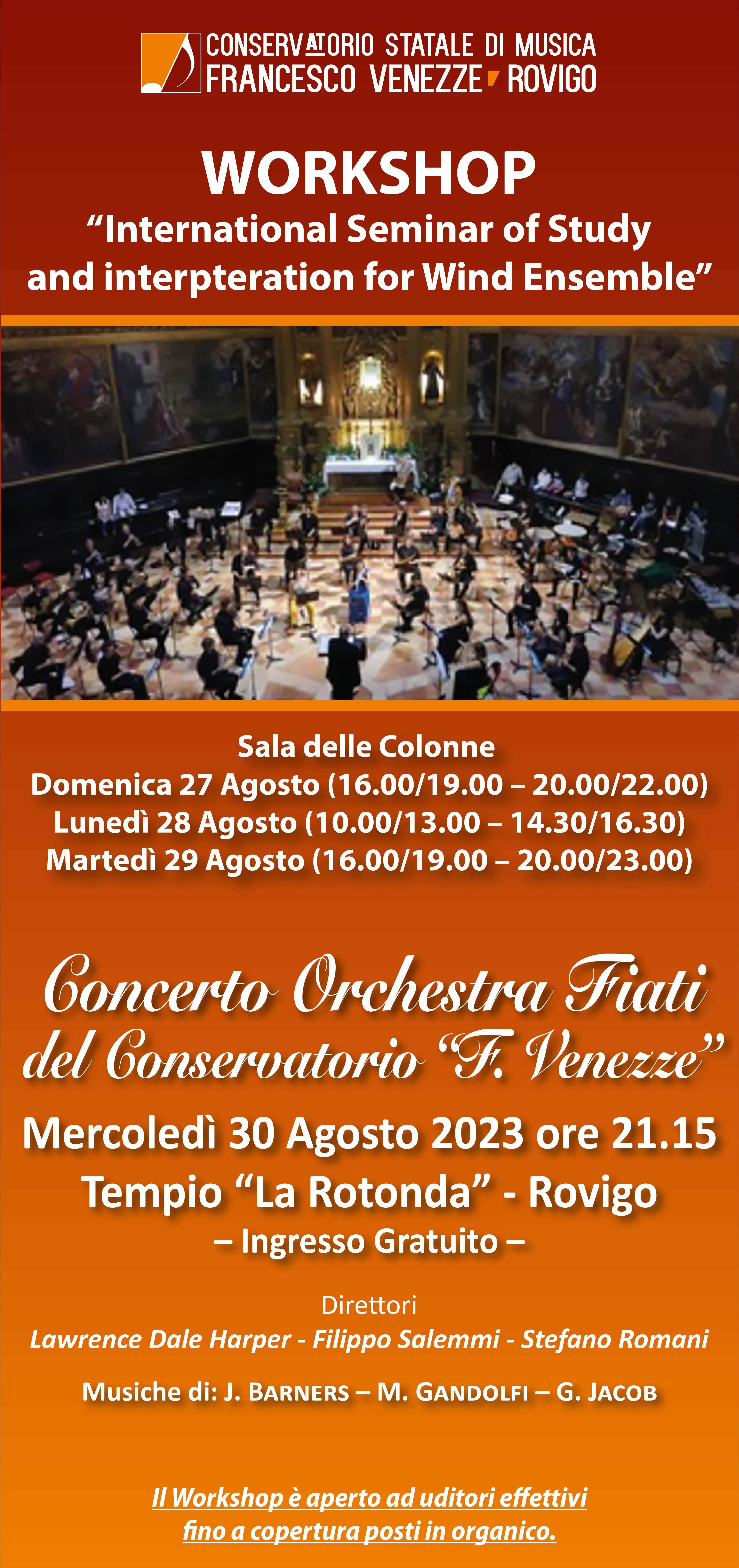 Concerto Orchestra Fiati del Conservatorio. Mercoledì 30 agosto (ore 21.15), Tempio La Rotonda. foto 